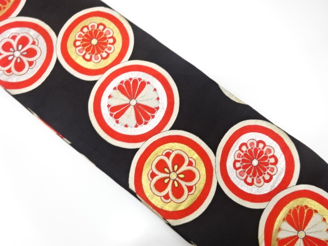 アンティーク　丸に菊・梅模様織り出し子供帯（材料）